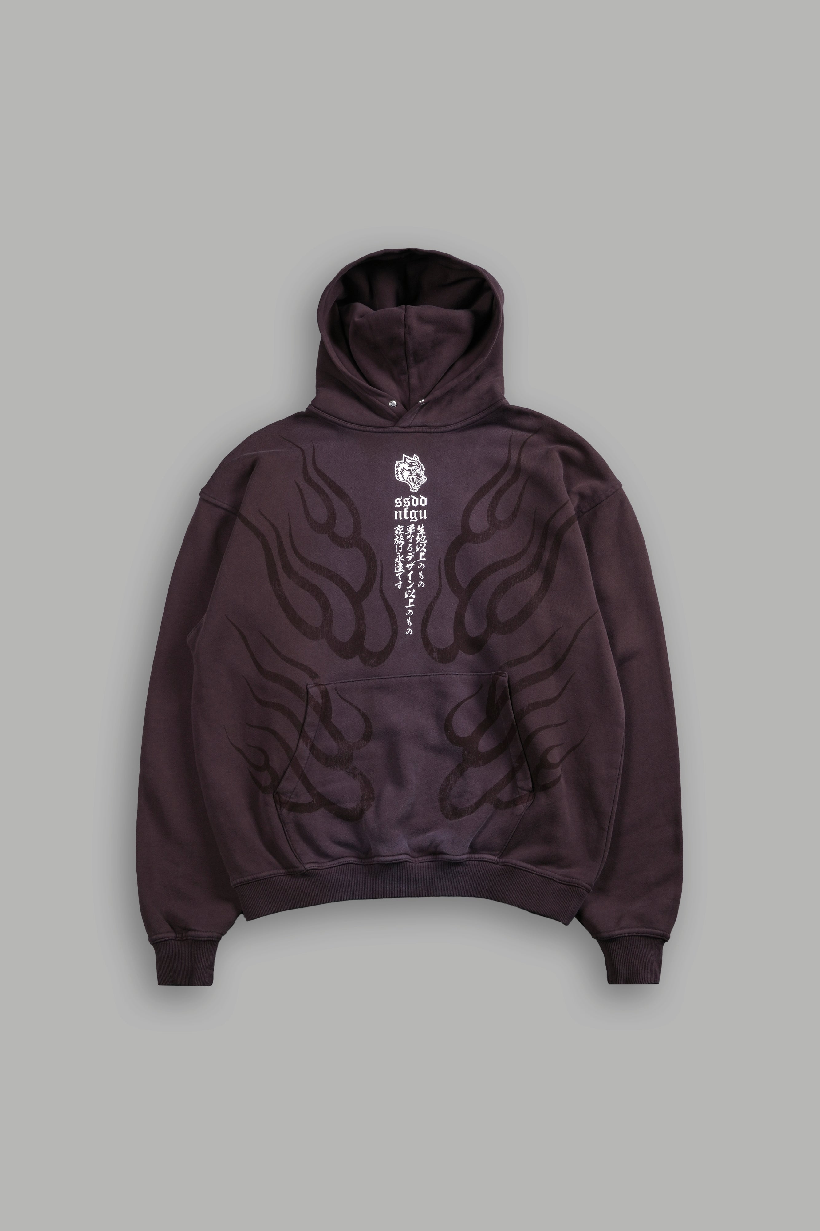 Chopper Wolves Flame "Pierce" Hoodie in Darc Garnet Spine Sun Fade