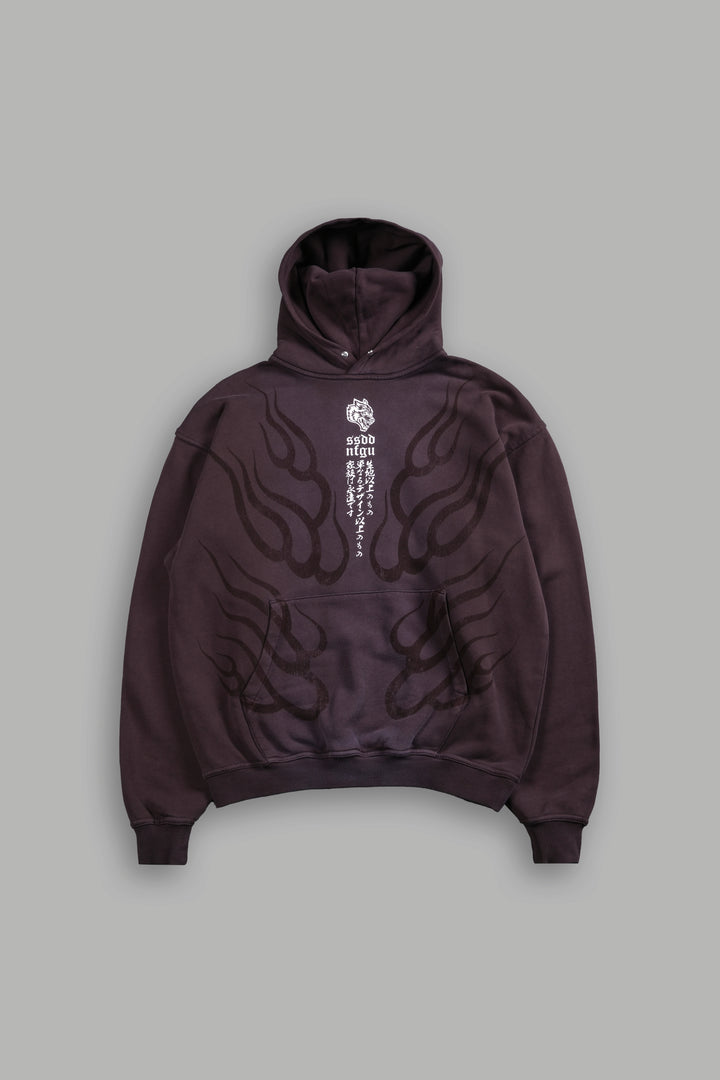 Chopper Wolves Flame "Pierce" Hoodie in Darc Garnet Spine Sun Fade