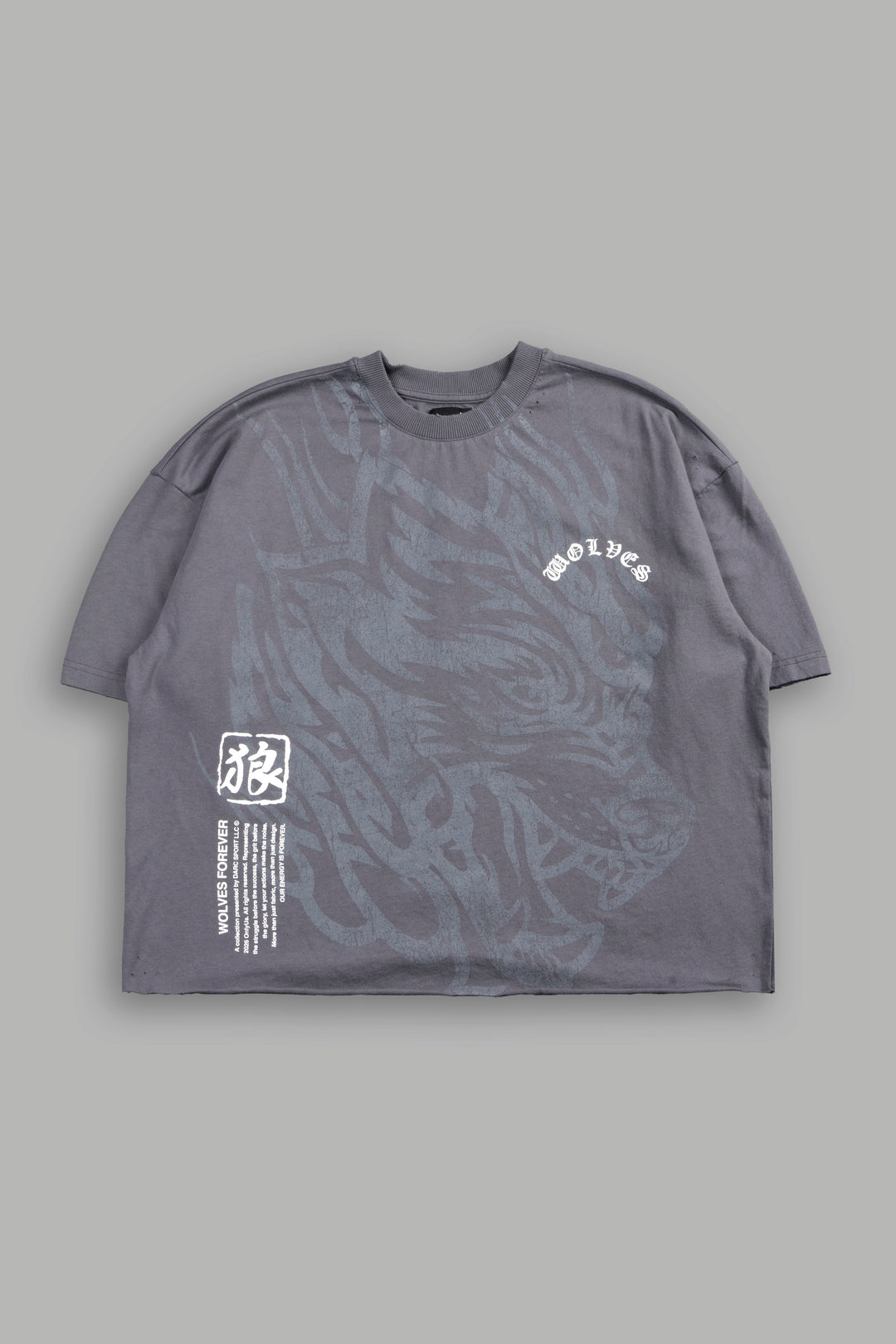 Okami Inferno Distressed Grunge Box Cut Tee V2 in Slate Gray