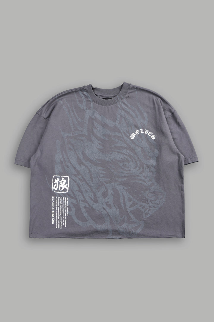 Okami Inferno Distressed Grunge Box Cut Tee V2 in Slate Gray