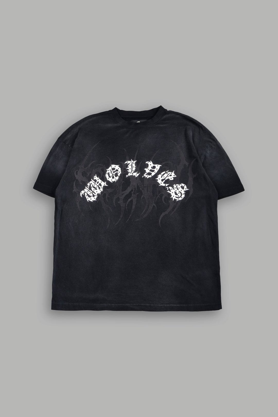 Studded Mantra Premium Oversized Tee In Black Super Sun Fade