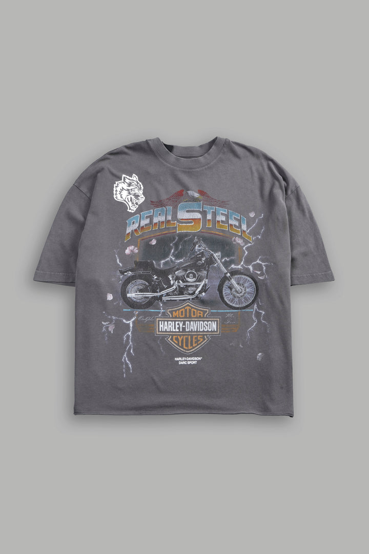 Last Ride Premium Raw Hem Box Cut Tee in Slate Gray