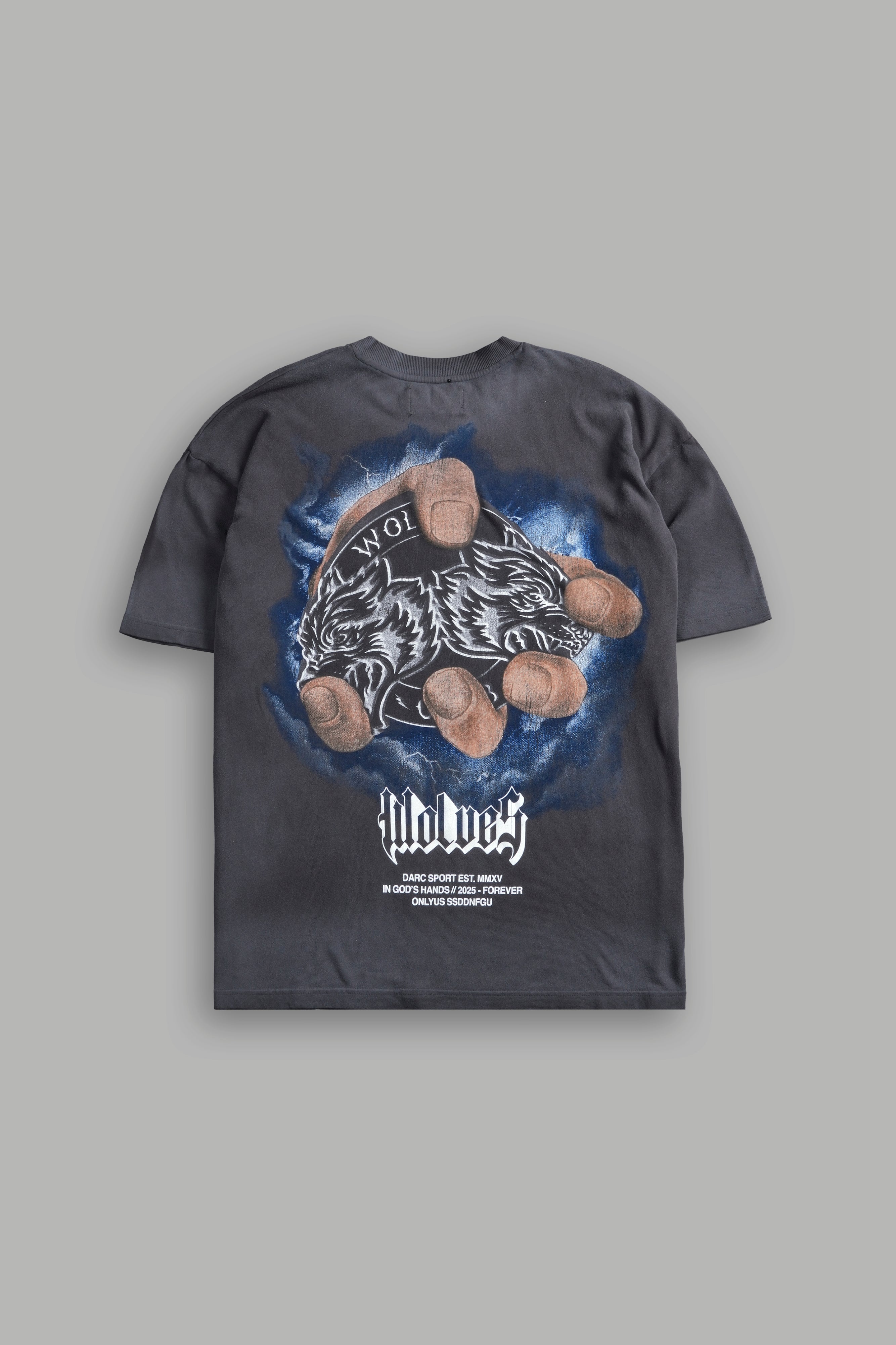 In God's Hands "Premium" Oversized Tee in Wolf Gray Drift Wash