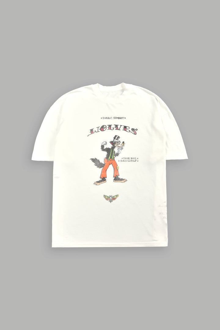 Big Bad Wolf Energy Side-By-Side Series Premium Oversized Tee in Cream