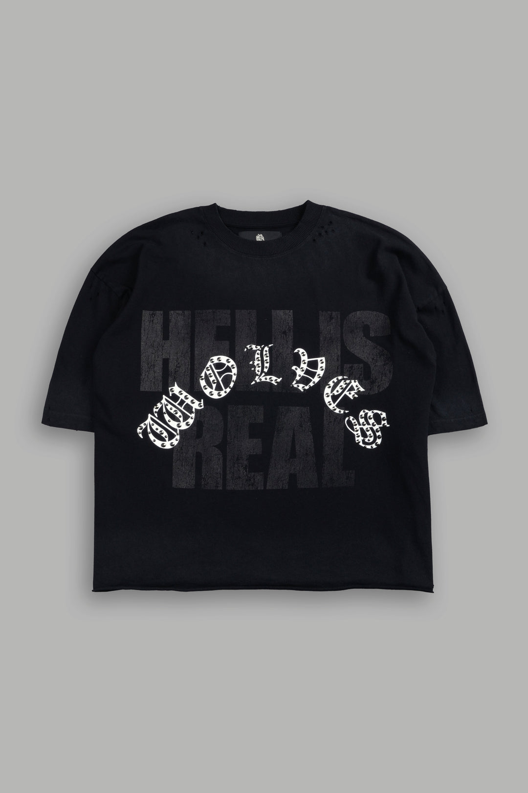 Hell is Real Distressed Grunge "Box Cut" Tee V2 in Black Drift Wash