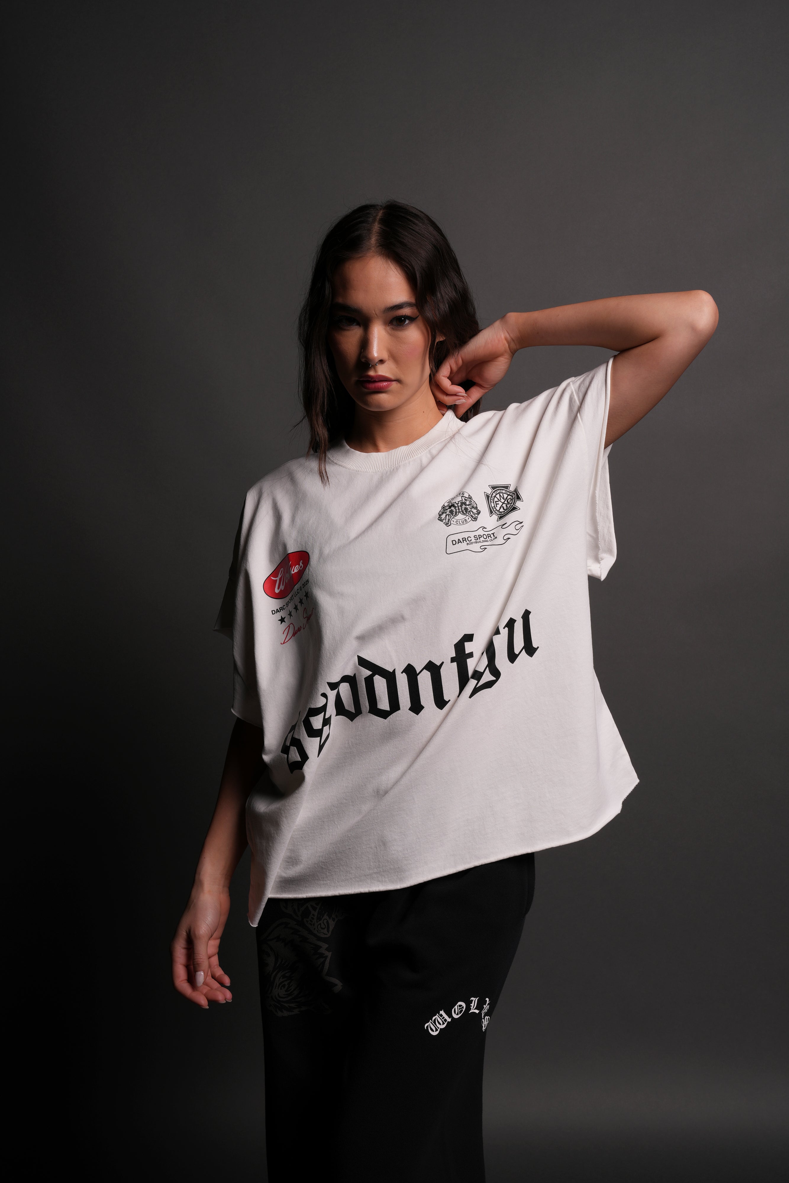 Us Forever Grunge Cut-Off Tee in Cream