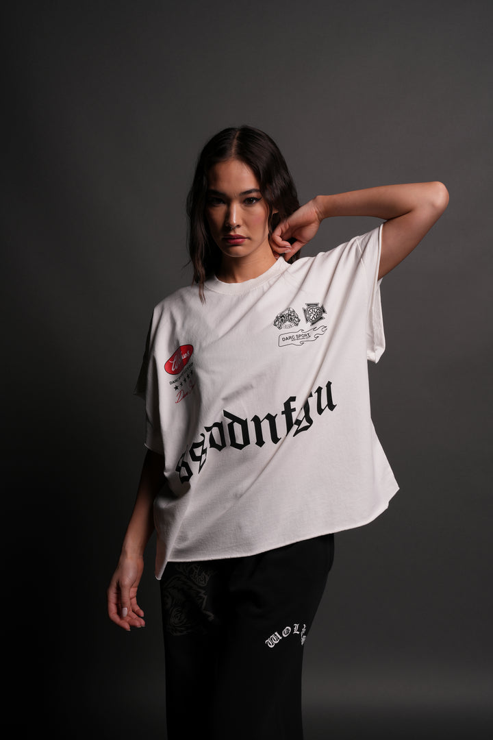 Us Forever Grunge Cut-Off Tee in Cream