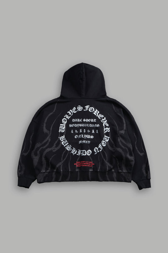 Darc Infernal Destroyed Grunge "Gage Box Cut" Hoodie in Black Horizon Sun Fade