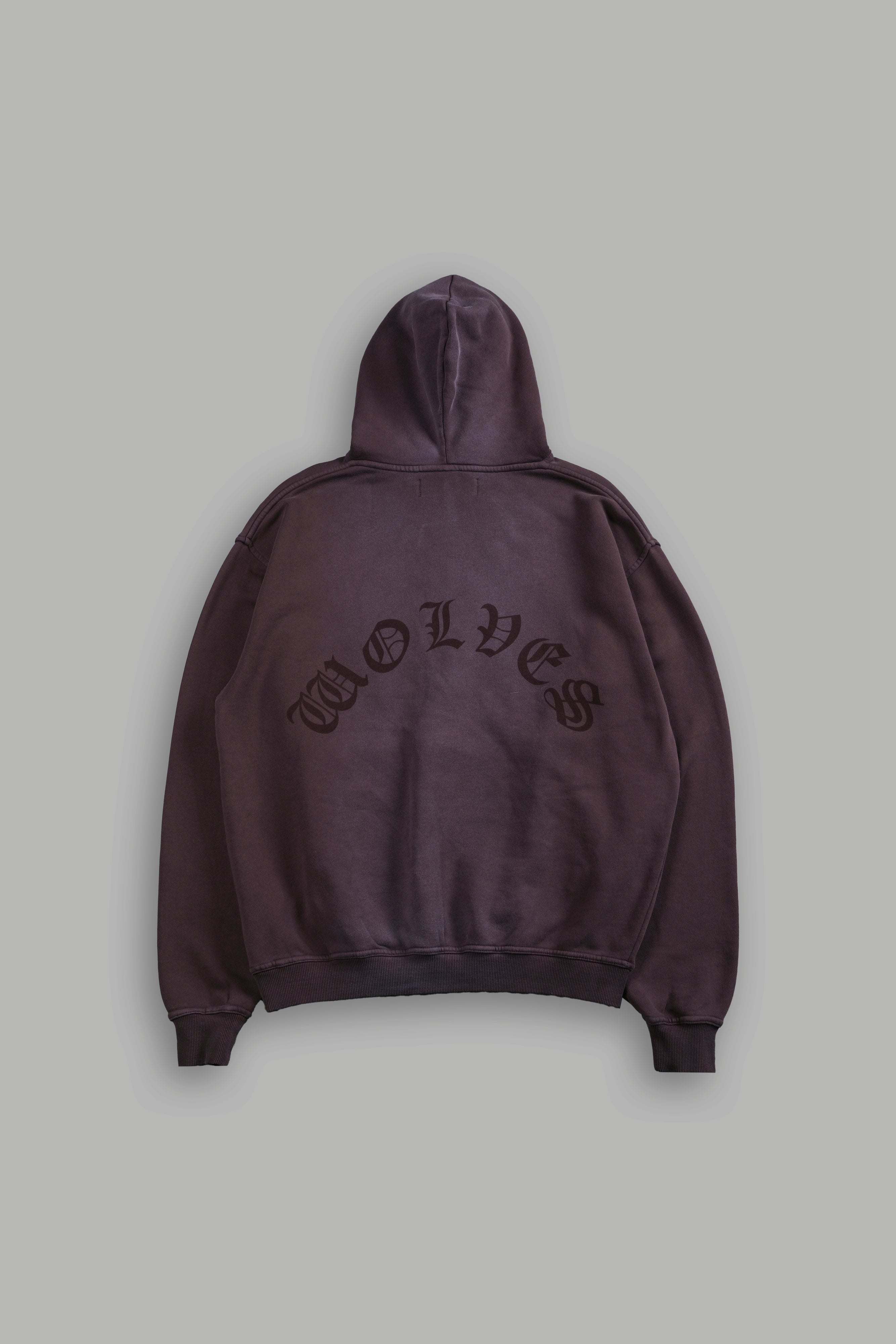 Chopper Wolves Flame "Pierce" Hoodie in Darc Garnet Spine Sun Fade