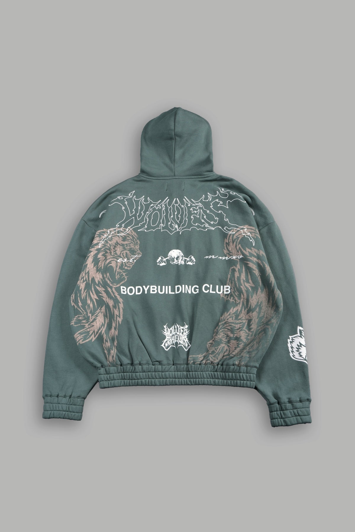 Wolves Bodybuilding Club Chambers Zip Hoodie In Hunter Green