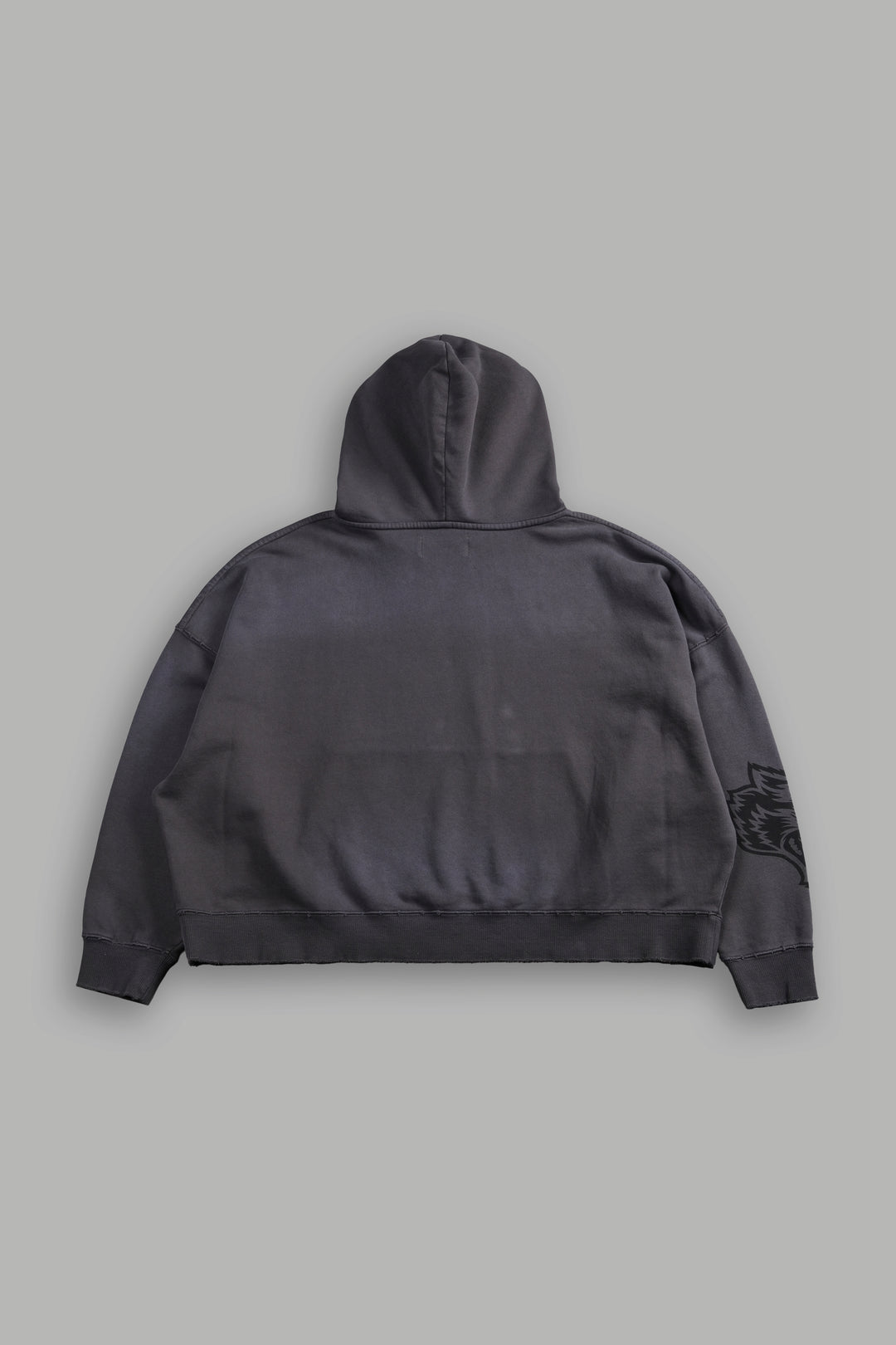 Slasher Destroyed Grunge "Gage Box Cut" Hoodie in Wolf Gray Drift Wash