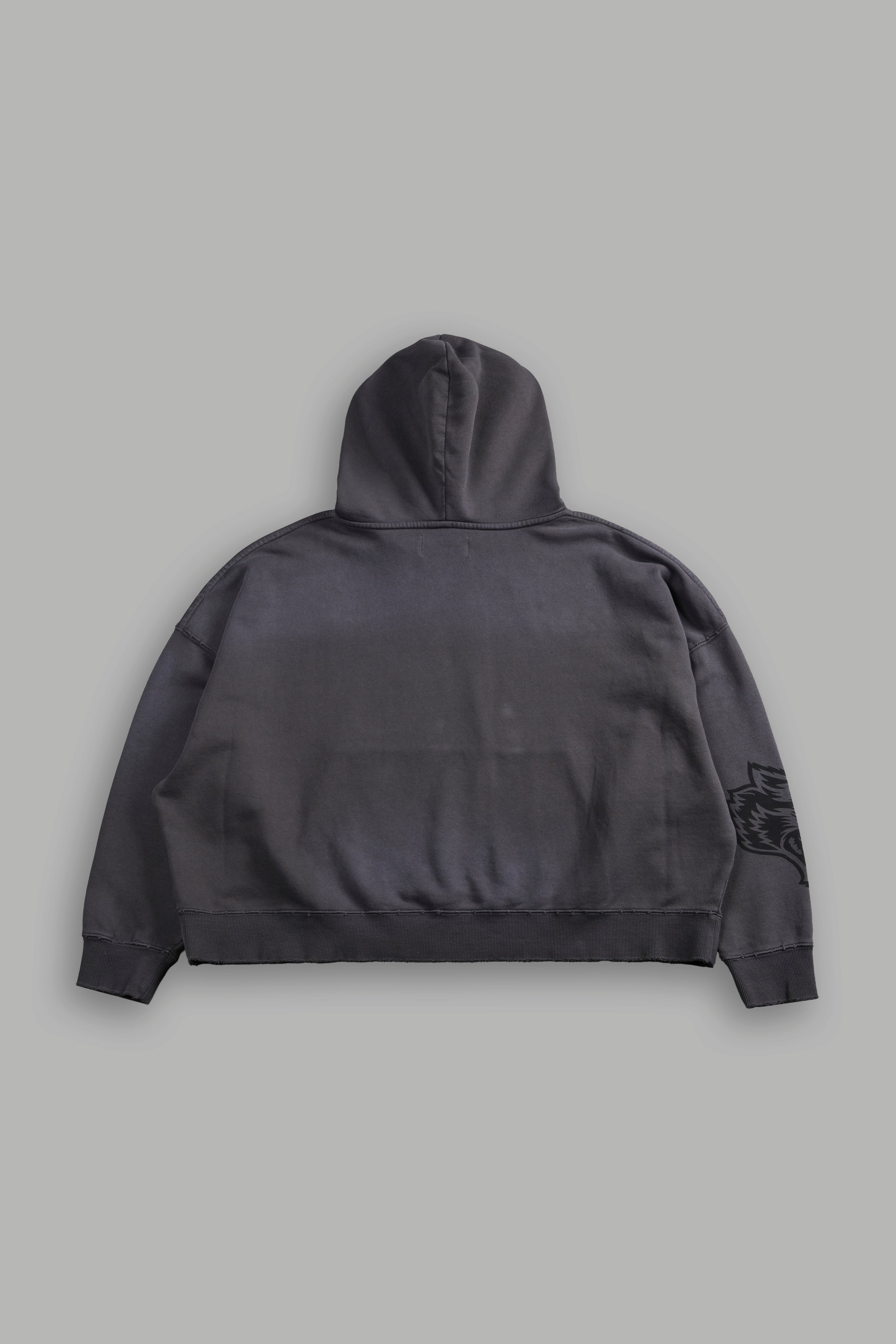Slasher Destroyed Grunge "Gage Box Cut" Hoodie in Wolf Gray Drift Wash