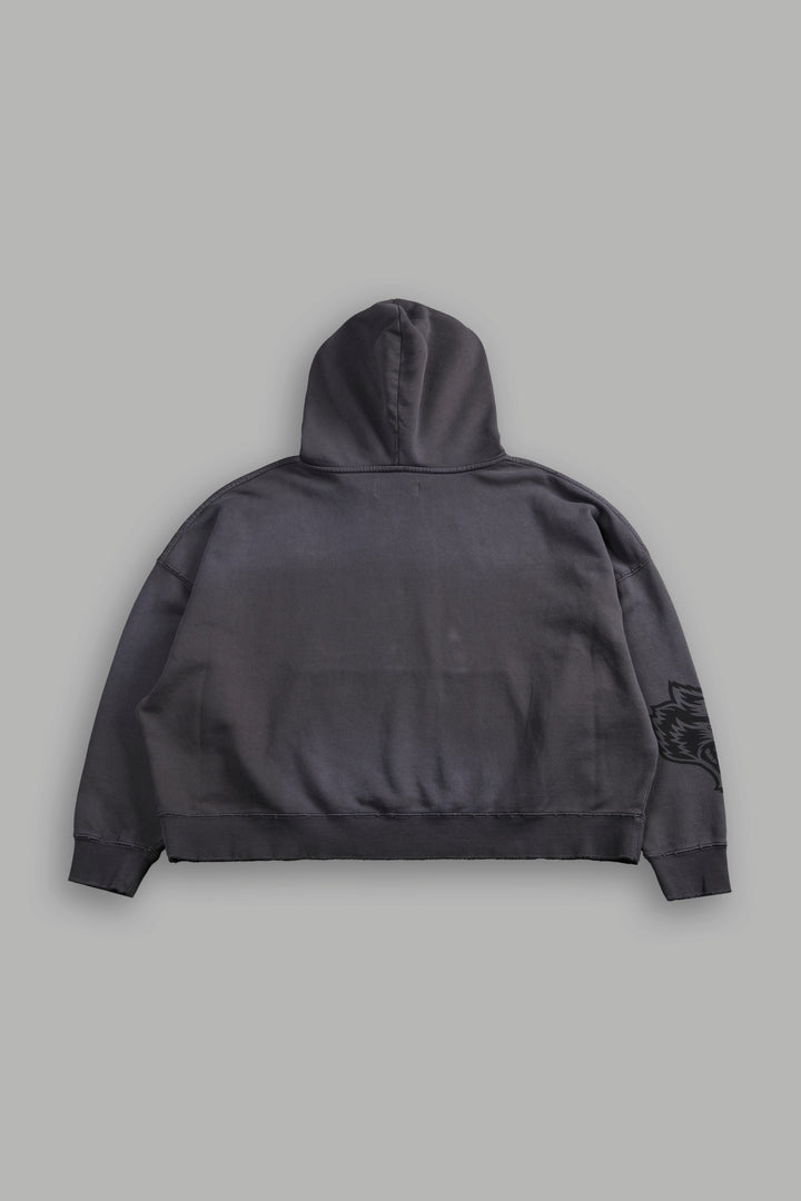 Slasher Destroyed Grunge "Gage Box Cut" Hoodie in Wolf Gray Drift Wash