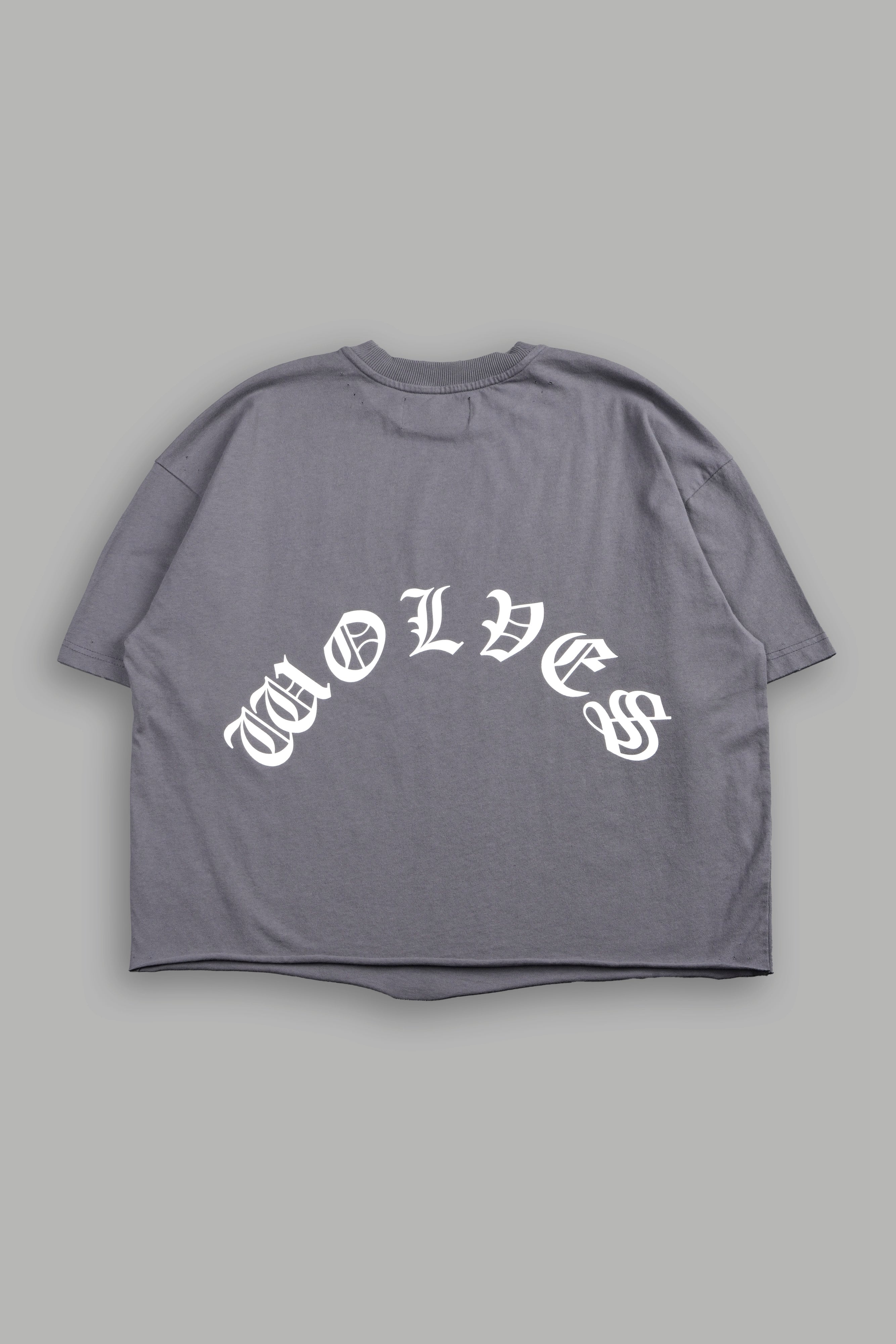 Okami Inferno Distressed Grunge Box Cut Tee V2 in Slate Gray