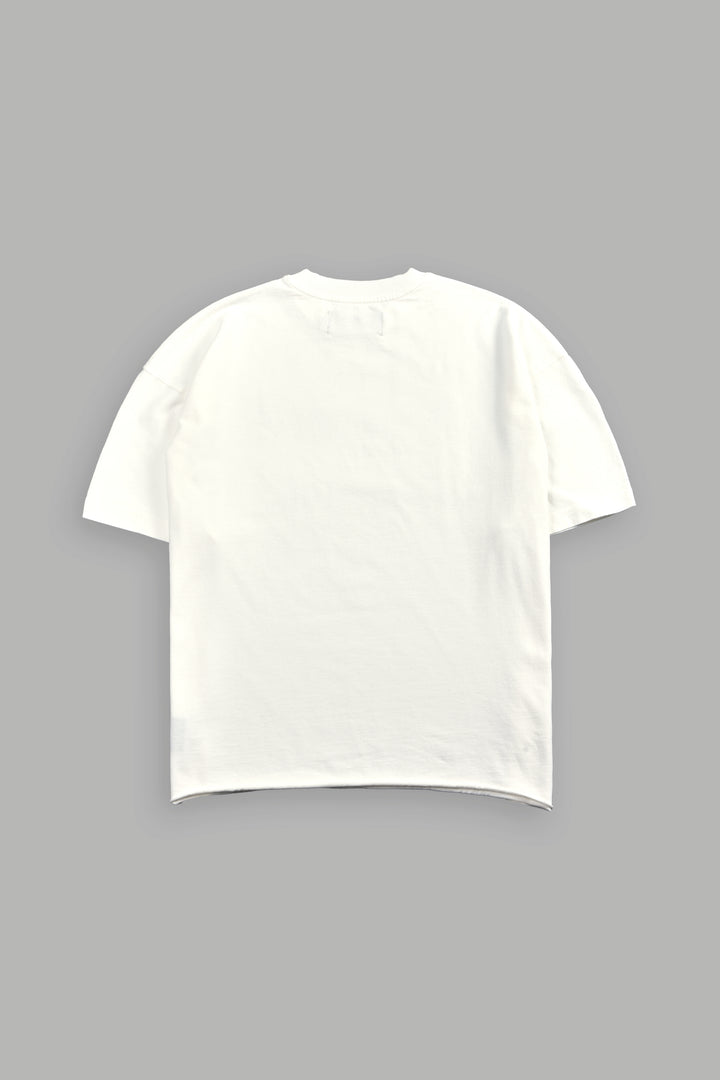 Loyalty Frvr Grunge Mid Length Raw Hem Tee in Cream