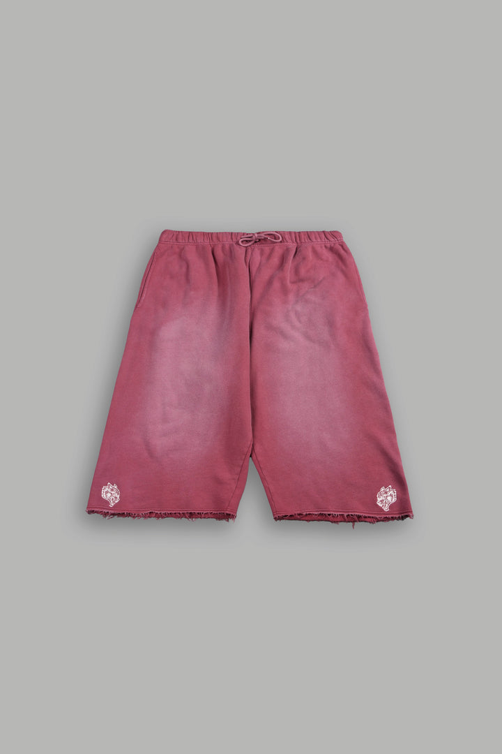Dual Wolf Capri Sweat Pants In Cherry Red Super Sun Fade