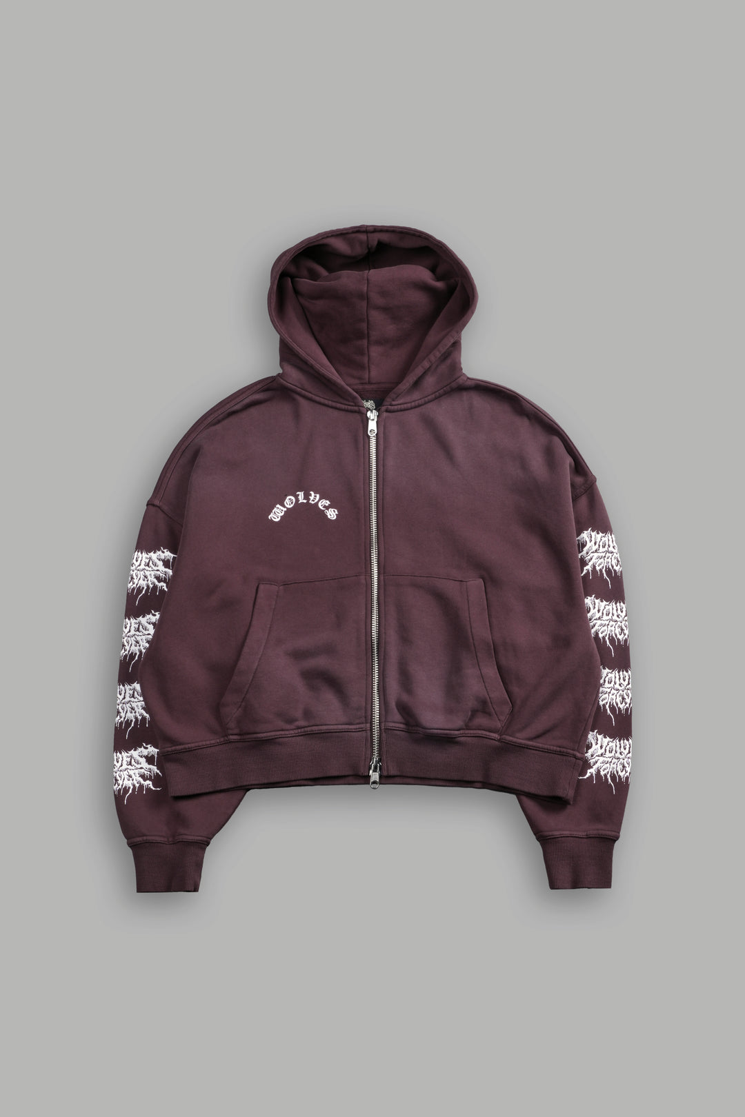 Drip Hesh Vex Double Zip Hoodie in Darc Garnet Drift Wash