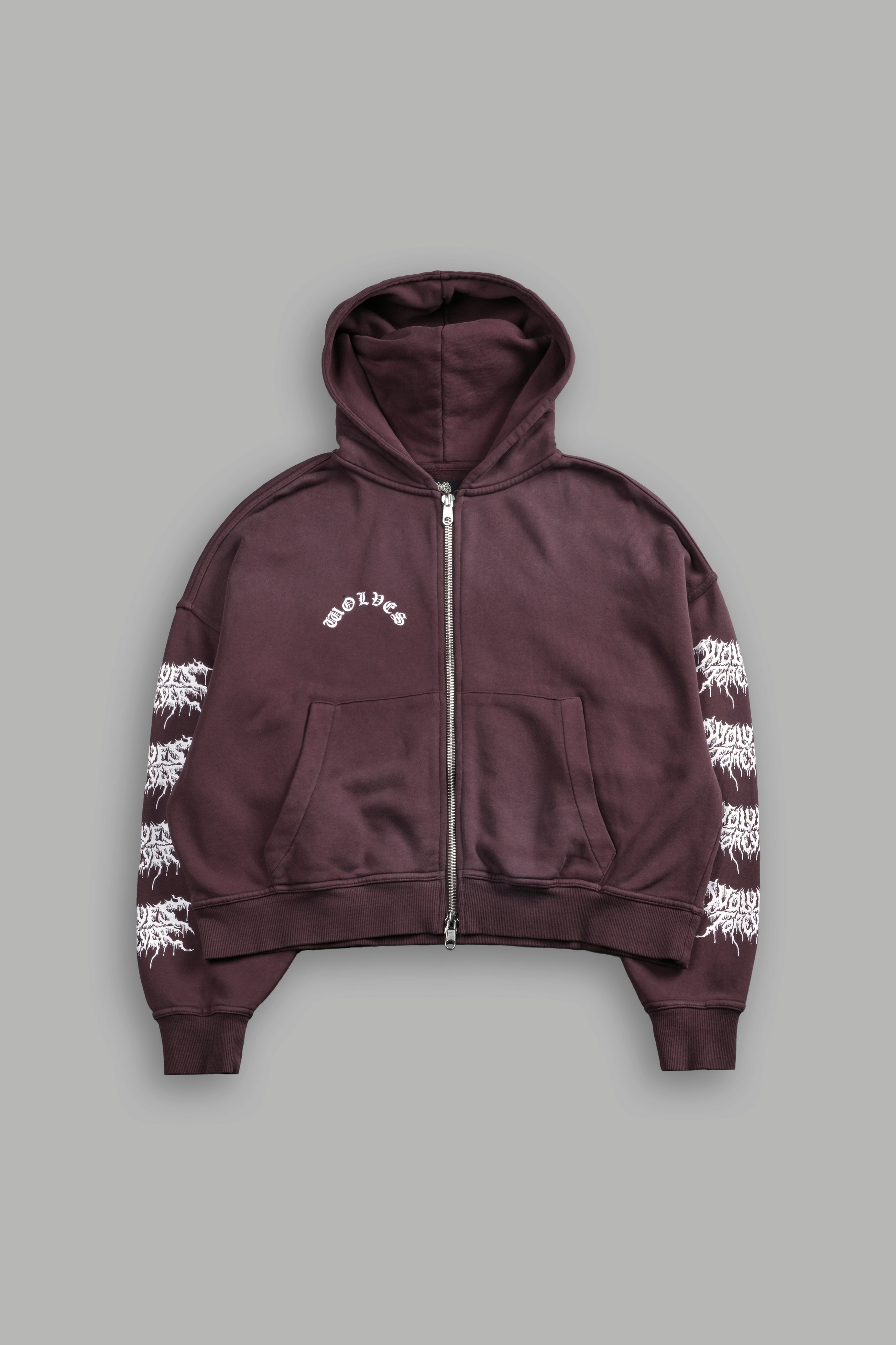 Drip Hesh Vex Double Zip Hoodie in Darc Garnet Drift Wash
