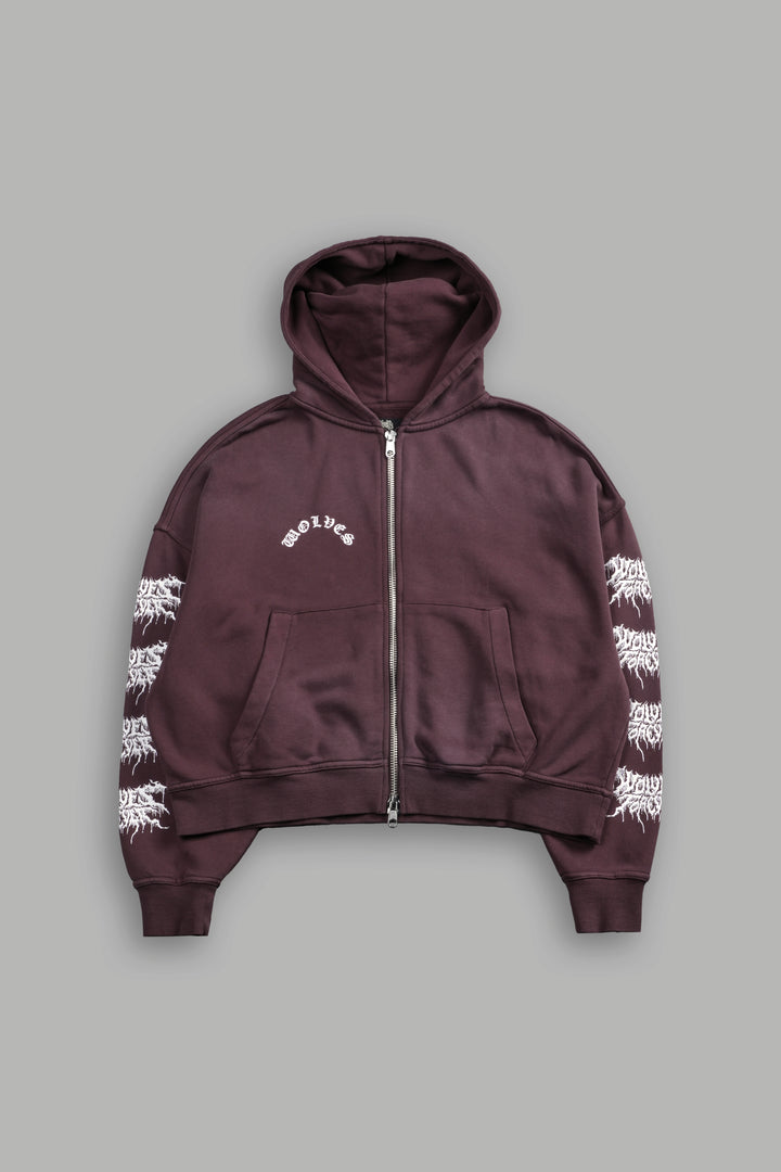 Drip Hesh Vex Double Zip Hoodie in Darc Garnet Drift Wash