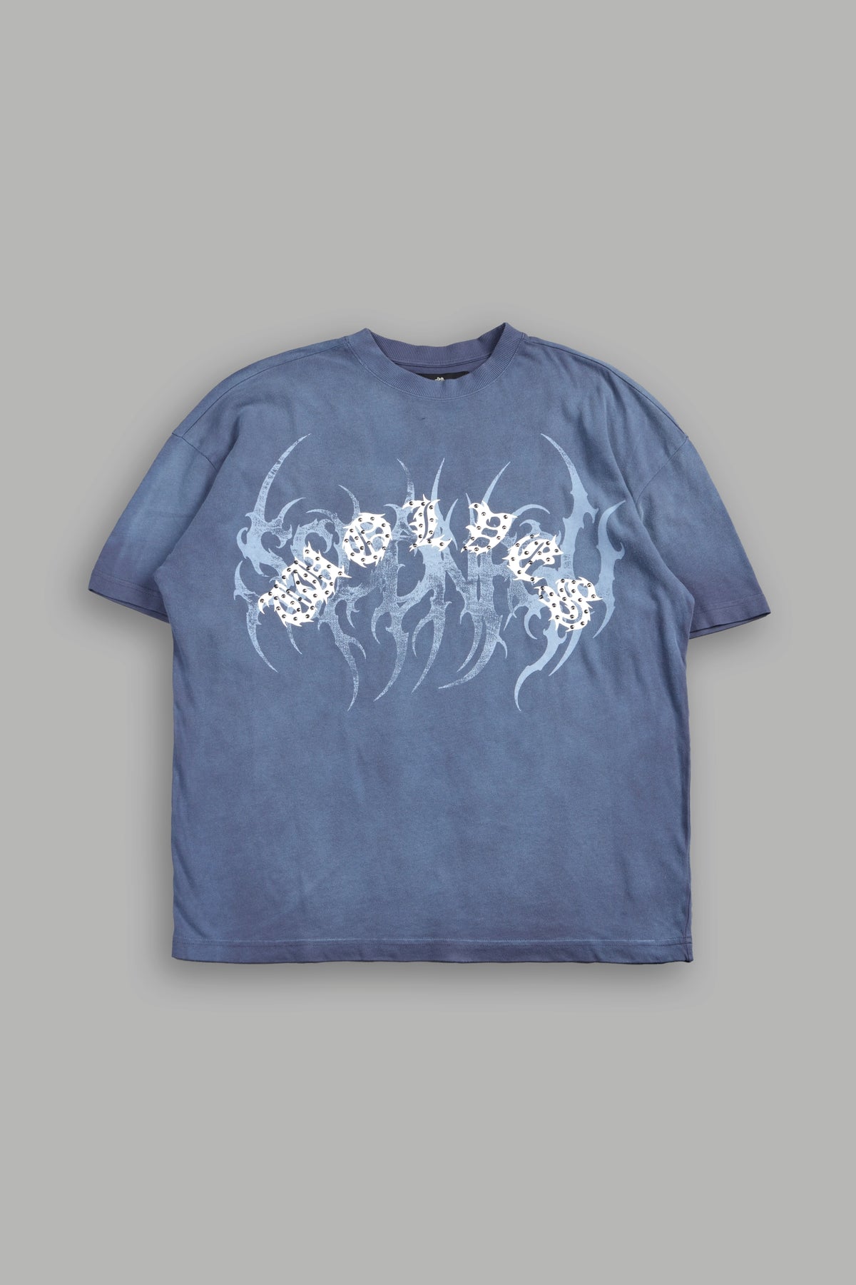 Studded Mantra Premium Oversized Tee In Storm Blue Super Sun Fade