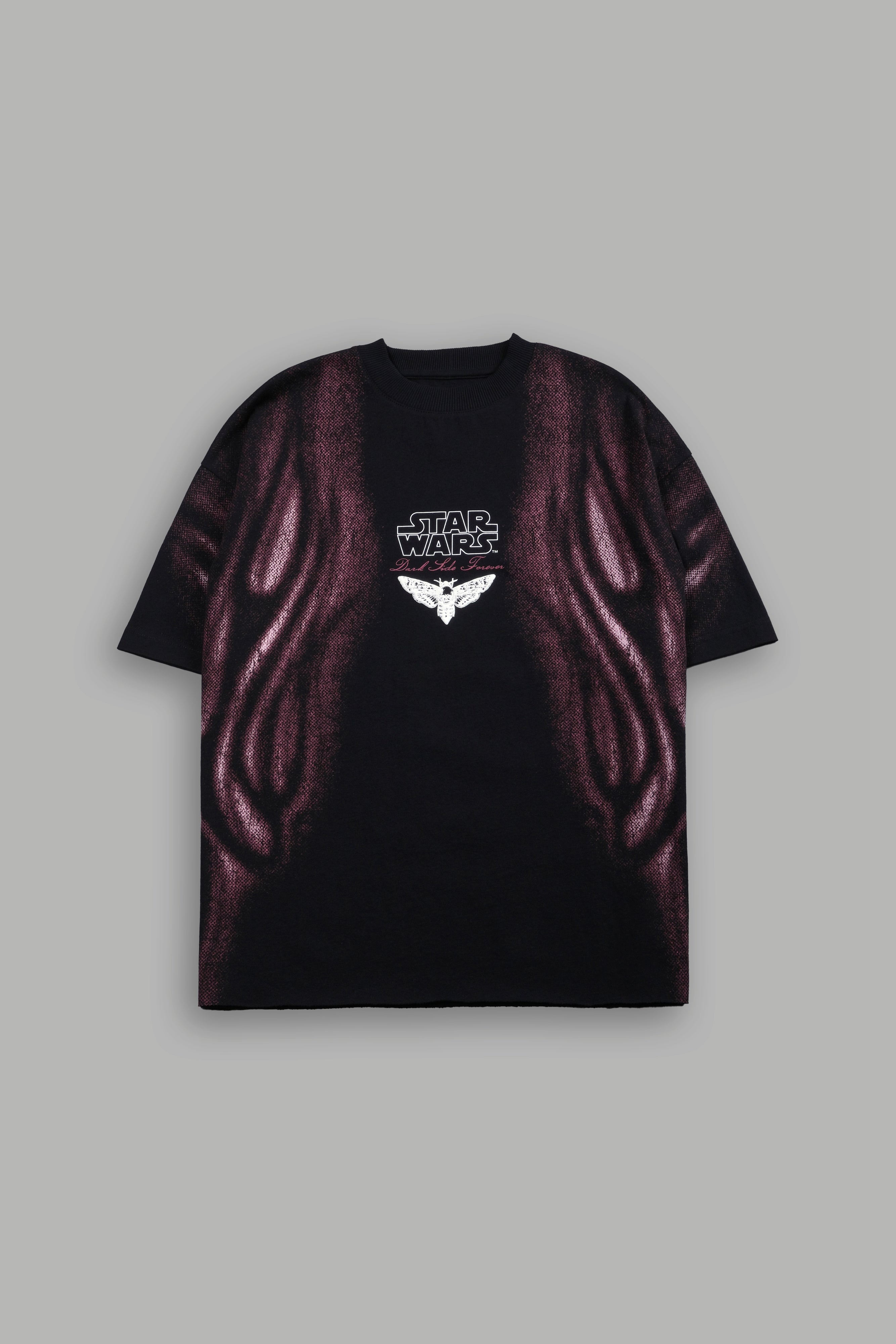 Dark Flame Grunge Mid Length Raw Hem Tee in Black
