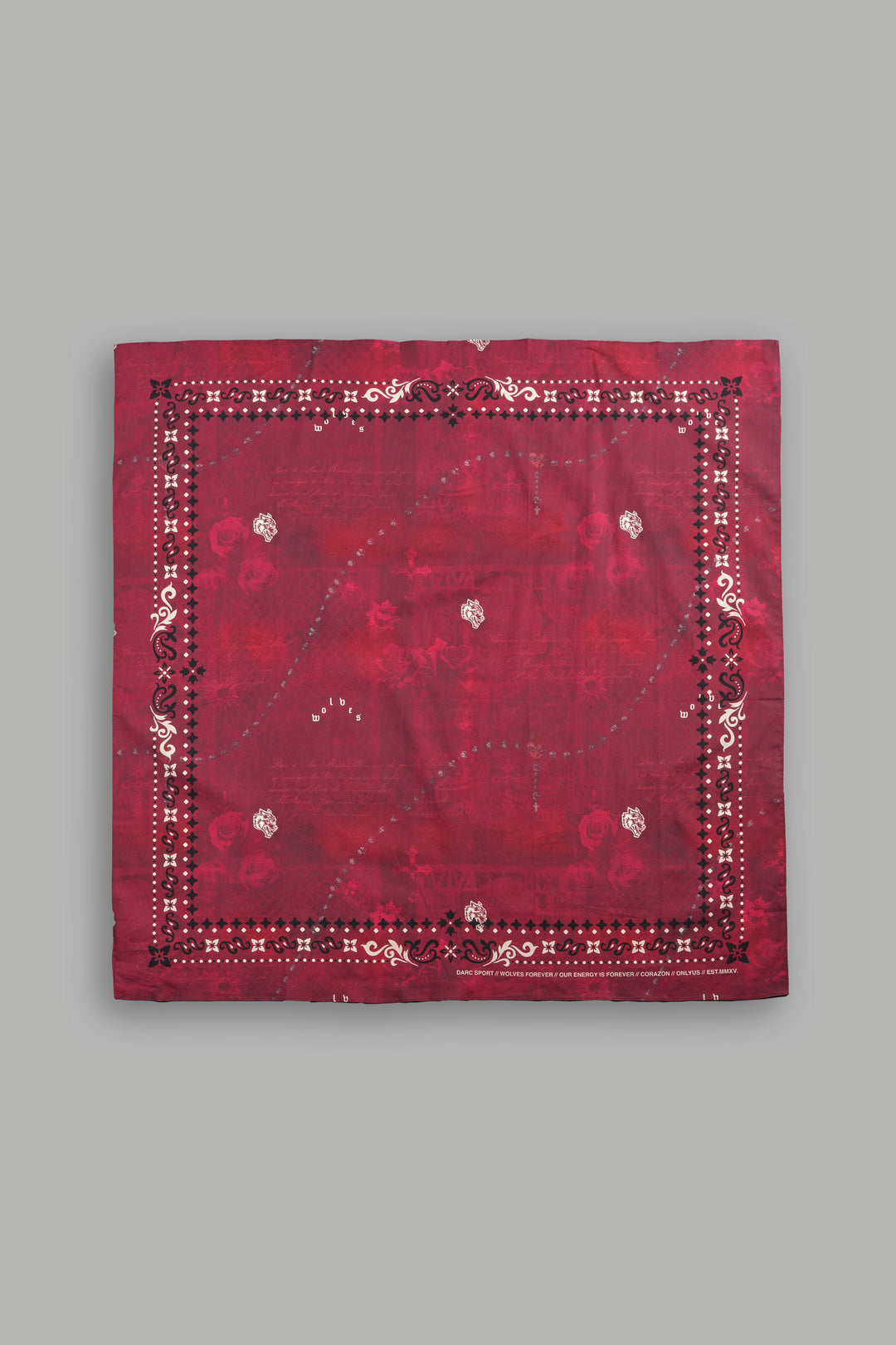Wolves Pyramid Babushka Scarf In Rosas De Sangre