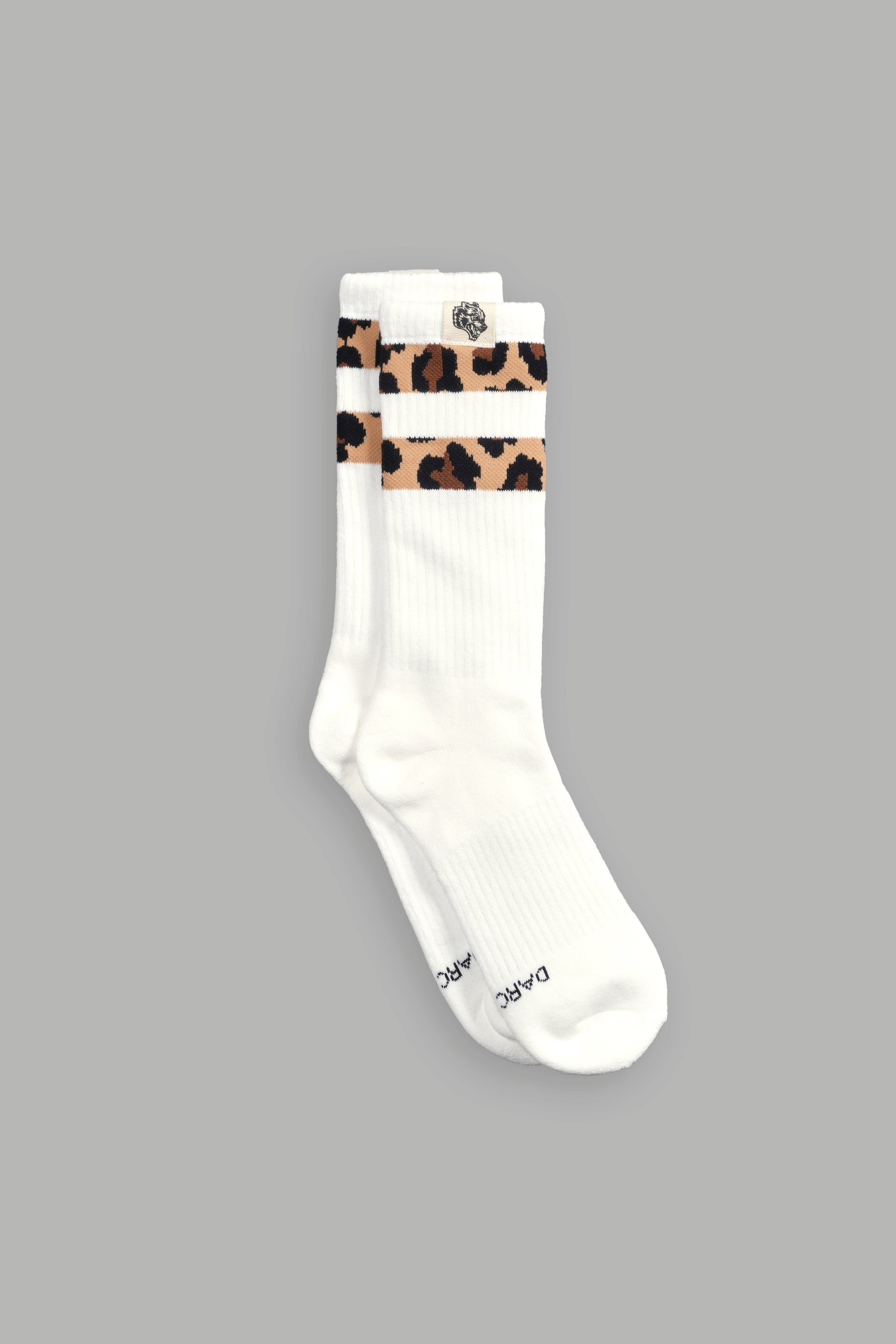 2 Stripe Wolf Patch Classic Socks in Cream/Clay Leopard