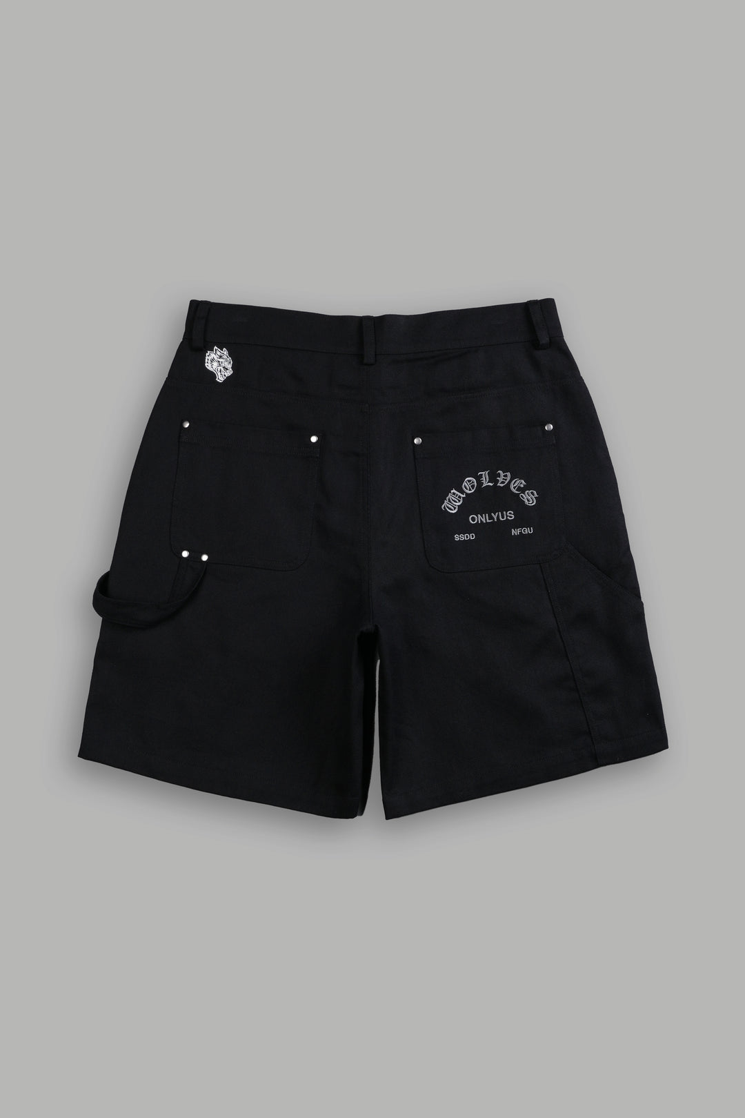 Finite Flame Oversized Clark Utility Shorts in Black