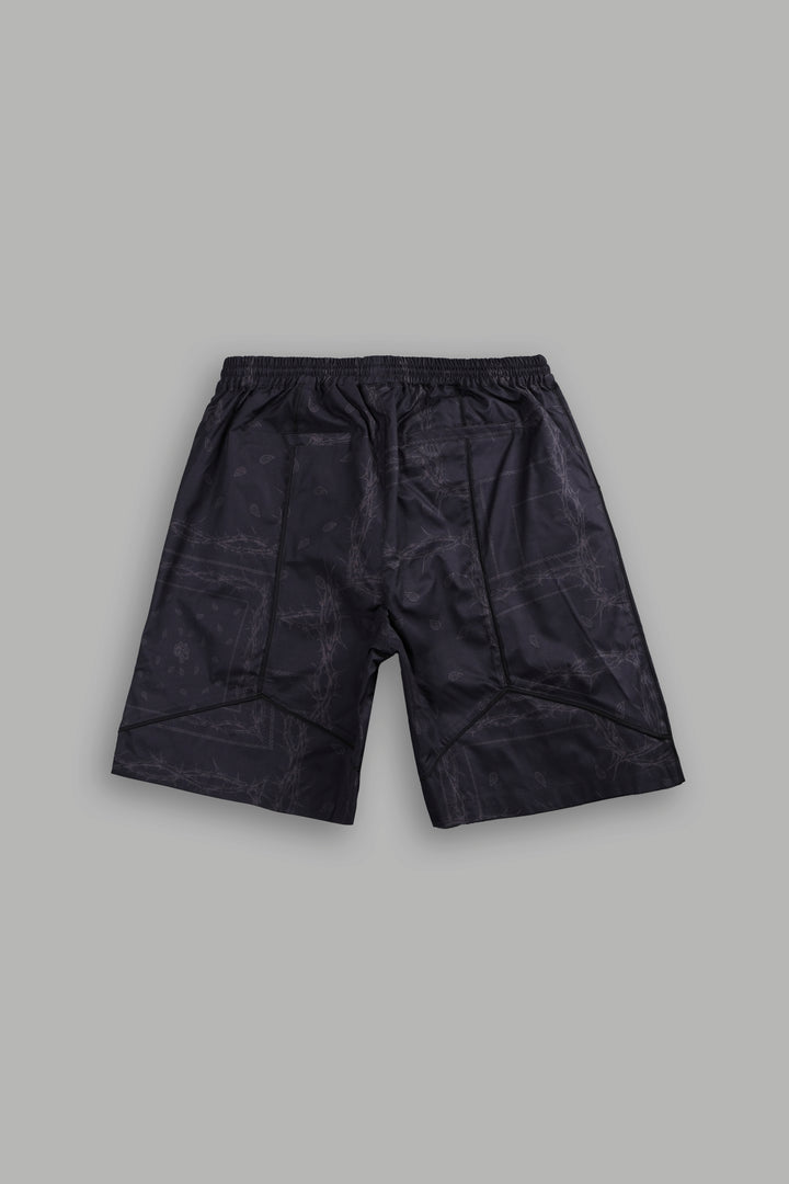 Dual Mens Quinn Track Shorts in Black Thorn Paisley