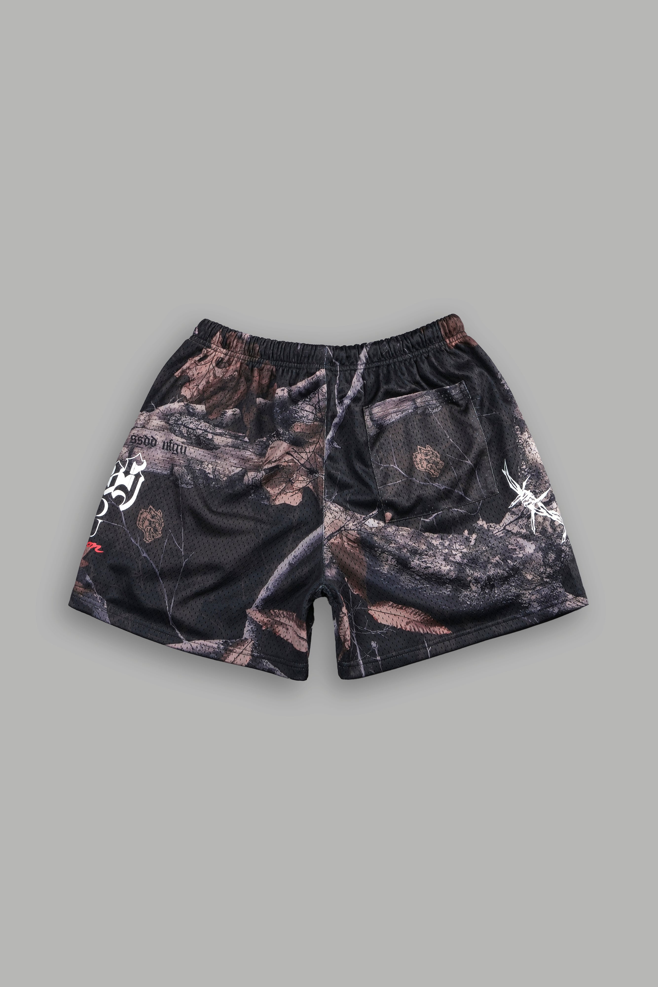 Everlasting Mesh Shorts in Darc Brown Woodland Camo