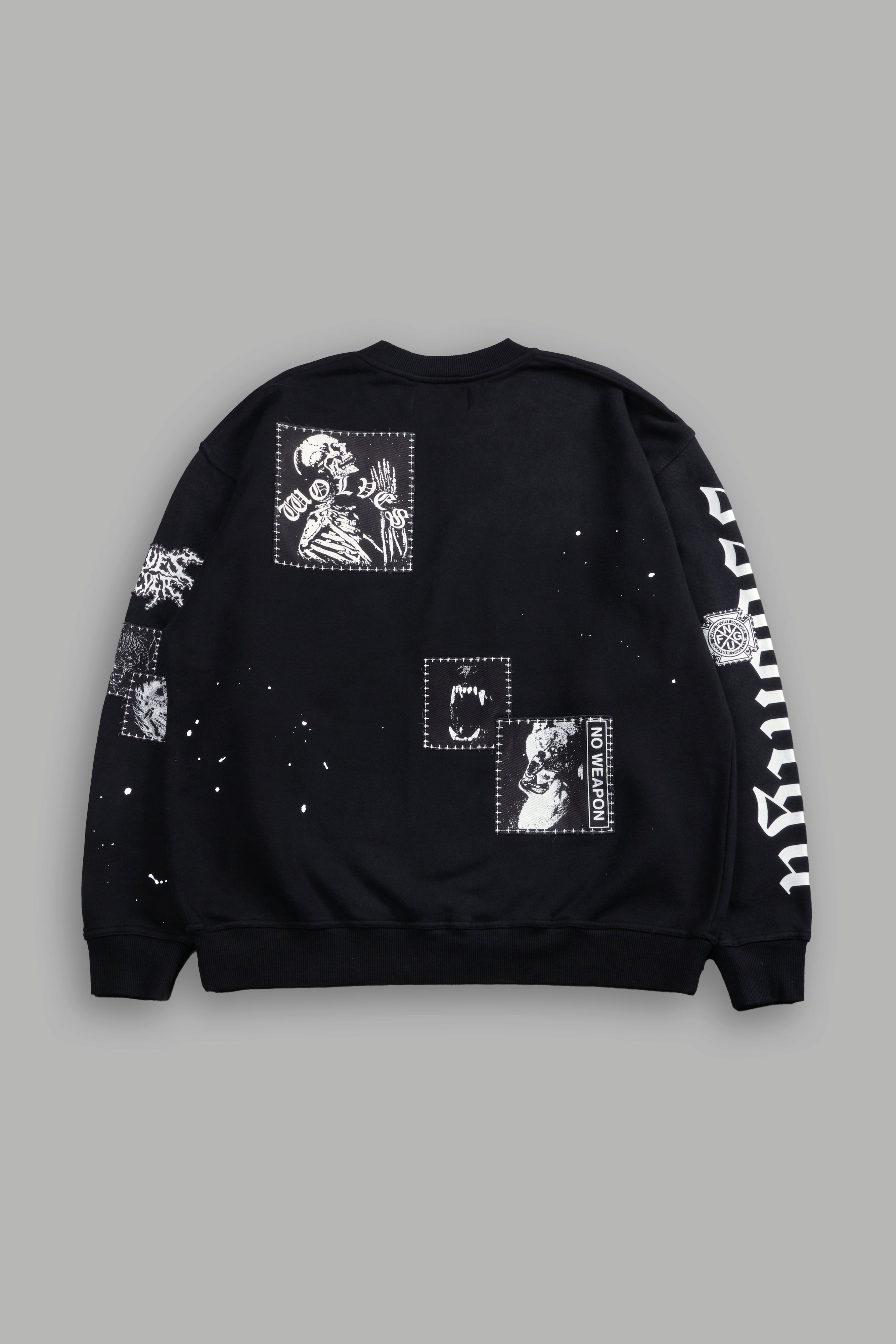 Stitched In London Unisex Crewneck in Black Vandal Wash
