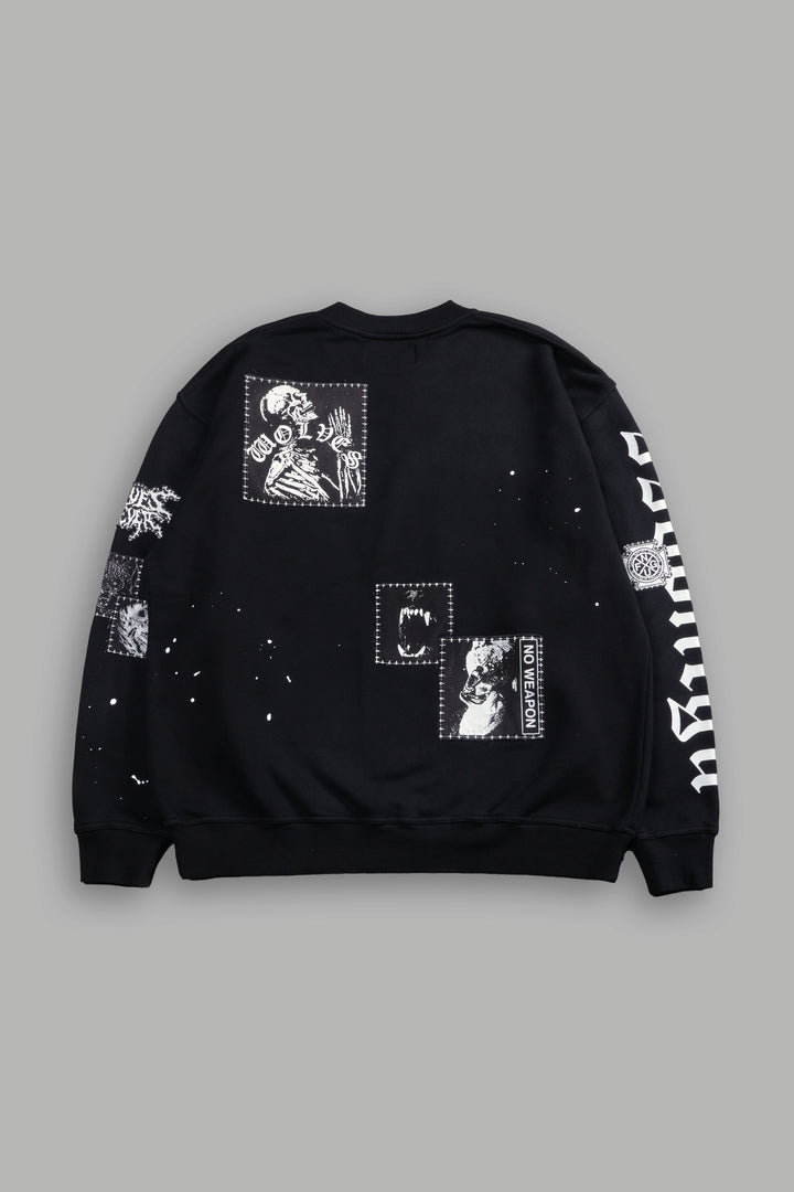 Stitched In London Unisex Crewneck in Black Vandal Wash