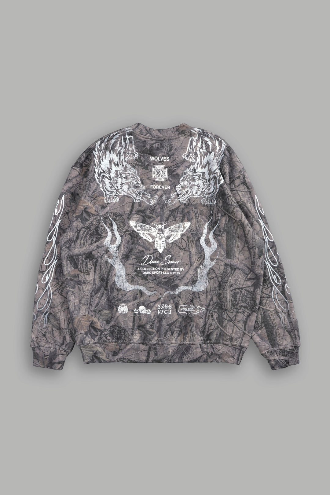 From The Top London Crewneck in Driftwood Wolf Forest Camo