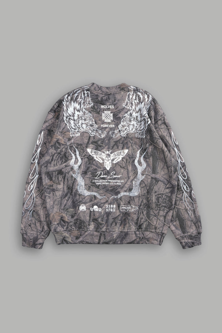 From The Top London Crewneck in Driftwood Wolf Forest Camo