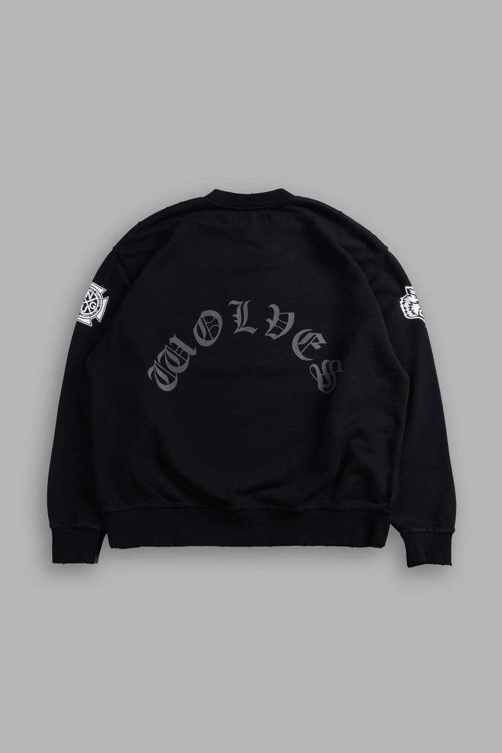 Our Clubs Grunge Destroyed Oversized London Crewneck in Black