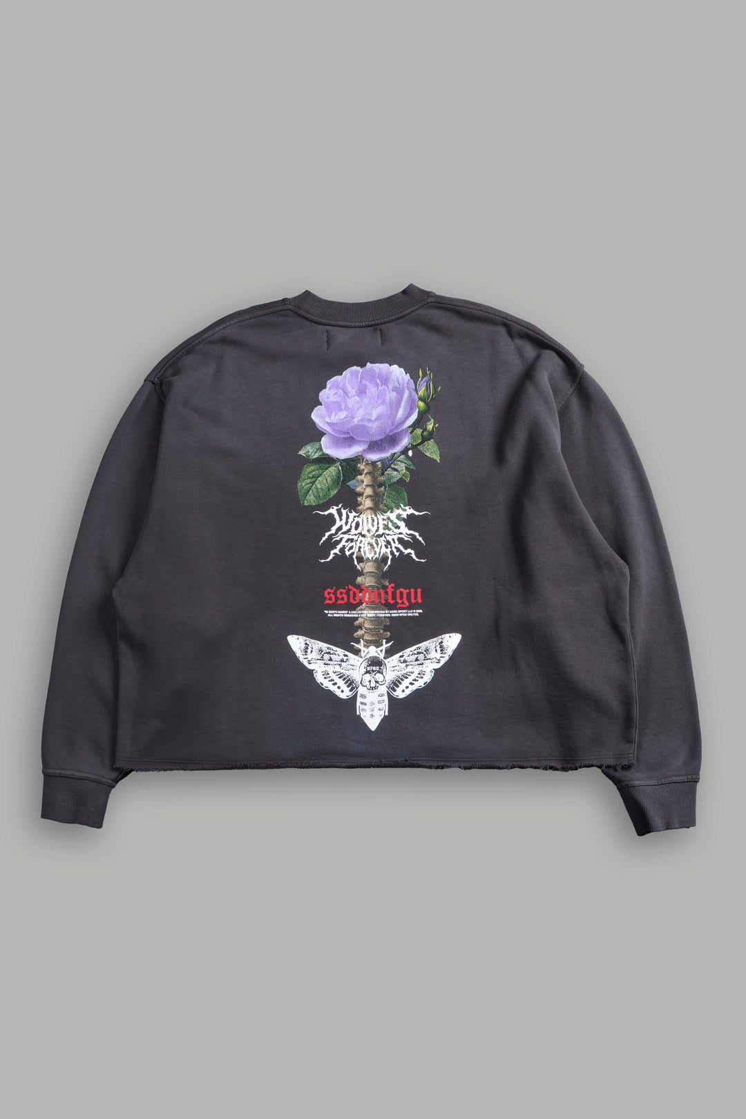 Mori Rose Raw Hem "Box Cut" Crewneck in Wolf Gray Drift Wash