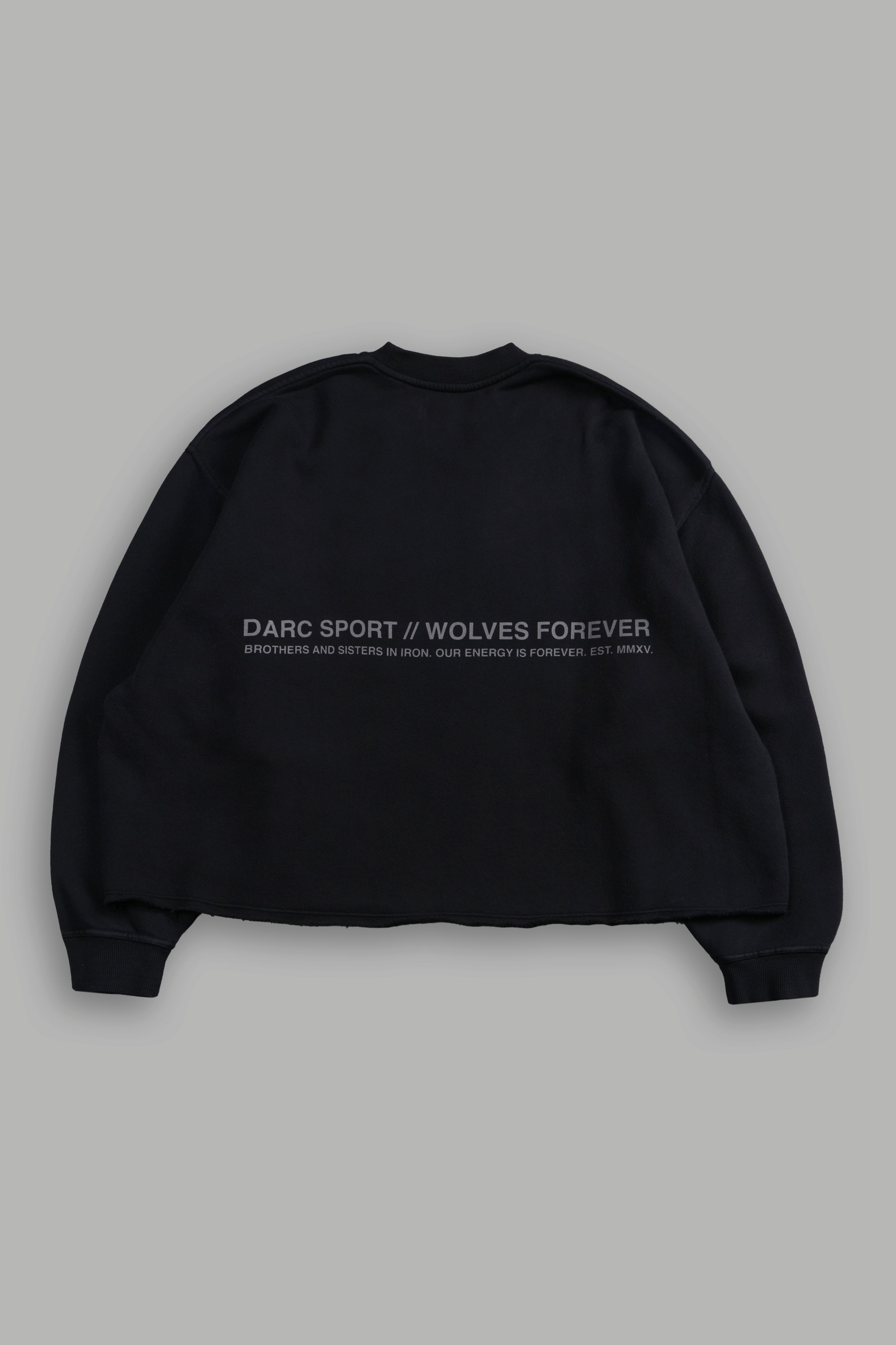 Pyramid Wolves Raw Hem "Box Cut" Crewneck in Black