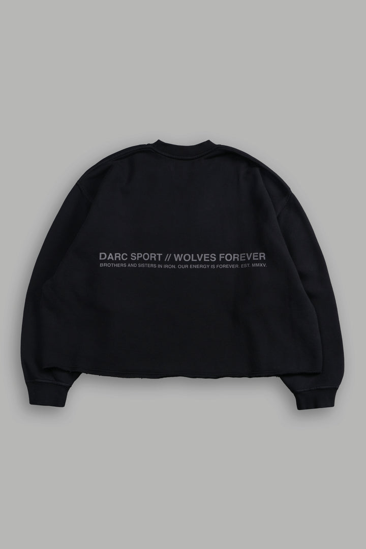 Pyramid Wolves Raw Hem "Box Cut" Crewneck in Black