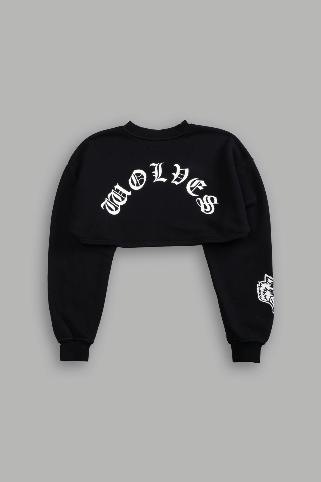 Wolves Mantra "Willow" Cropped Crewneck in Black