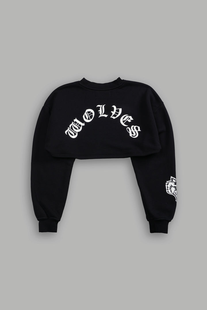 Wolves Mantra "Willow" Cropped Crewneck in Black