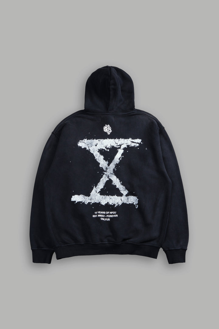 10 Years of NFGU "Pierce" Hoodie in Black Drift Wash