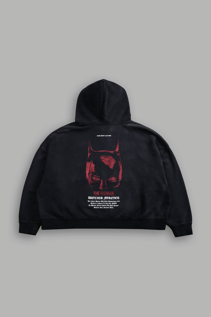 The Batman Forever Grunge "Gage Box Cut" Hoodie in Black Drift Wash