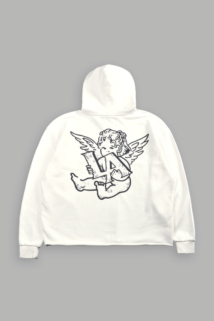 Los Cherub Distressed Grunge Mid Length Raw Hem Zip Hoodie in