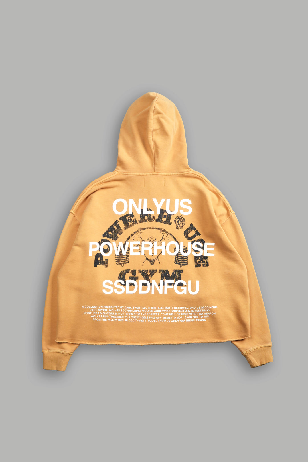 Only Us Gym Raw Hem "Box Cut" Pierce Hoodie in Golden Yellow