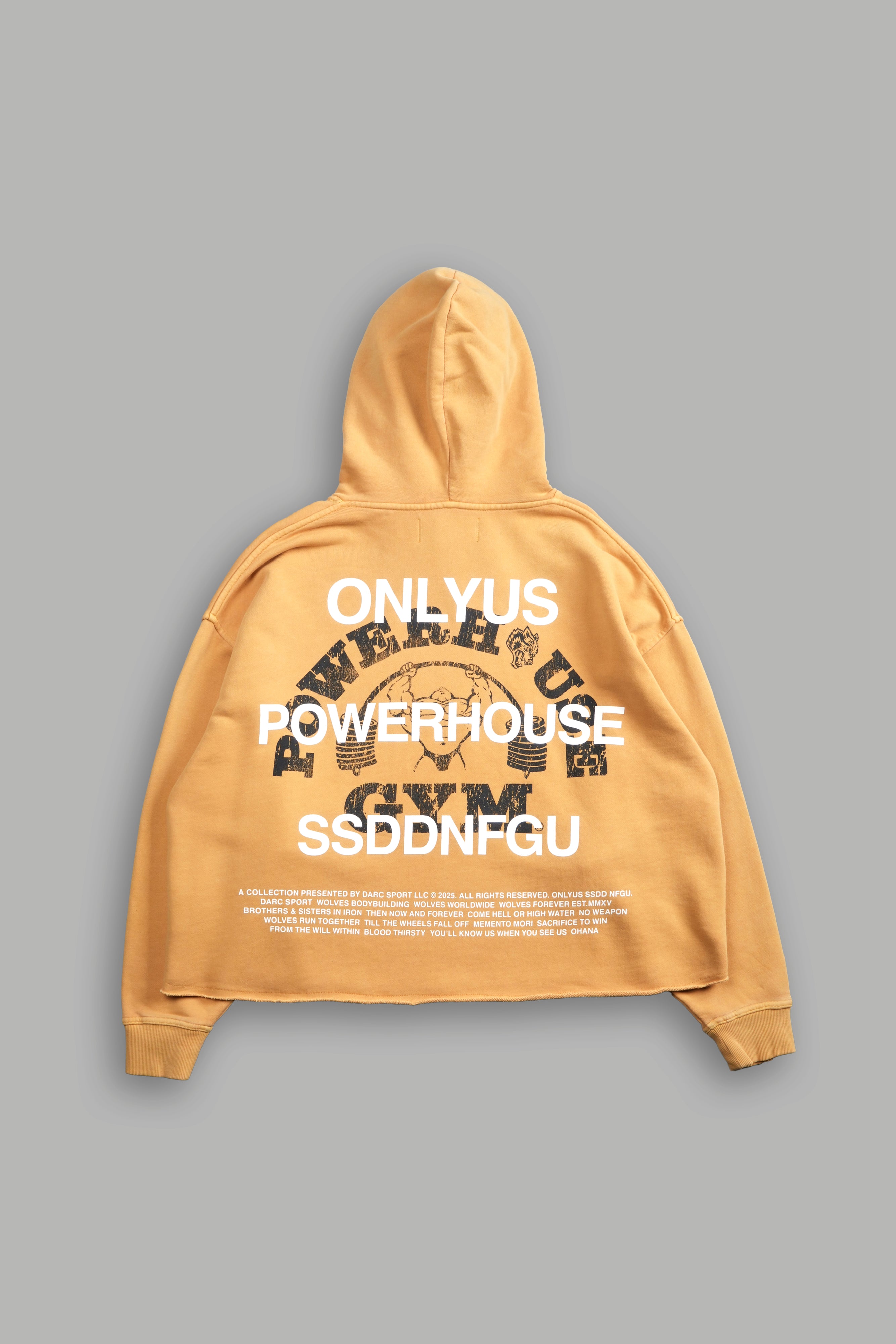 Only Us Gym Raw Hem "Box Cut" Pierce Hoodie in Golden Yellow