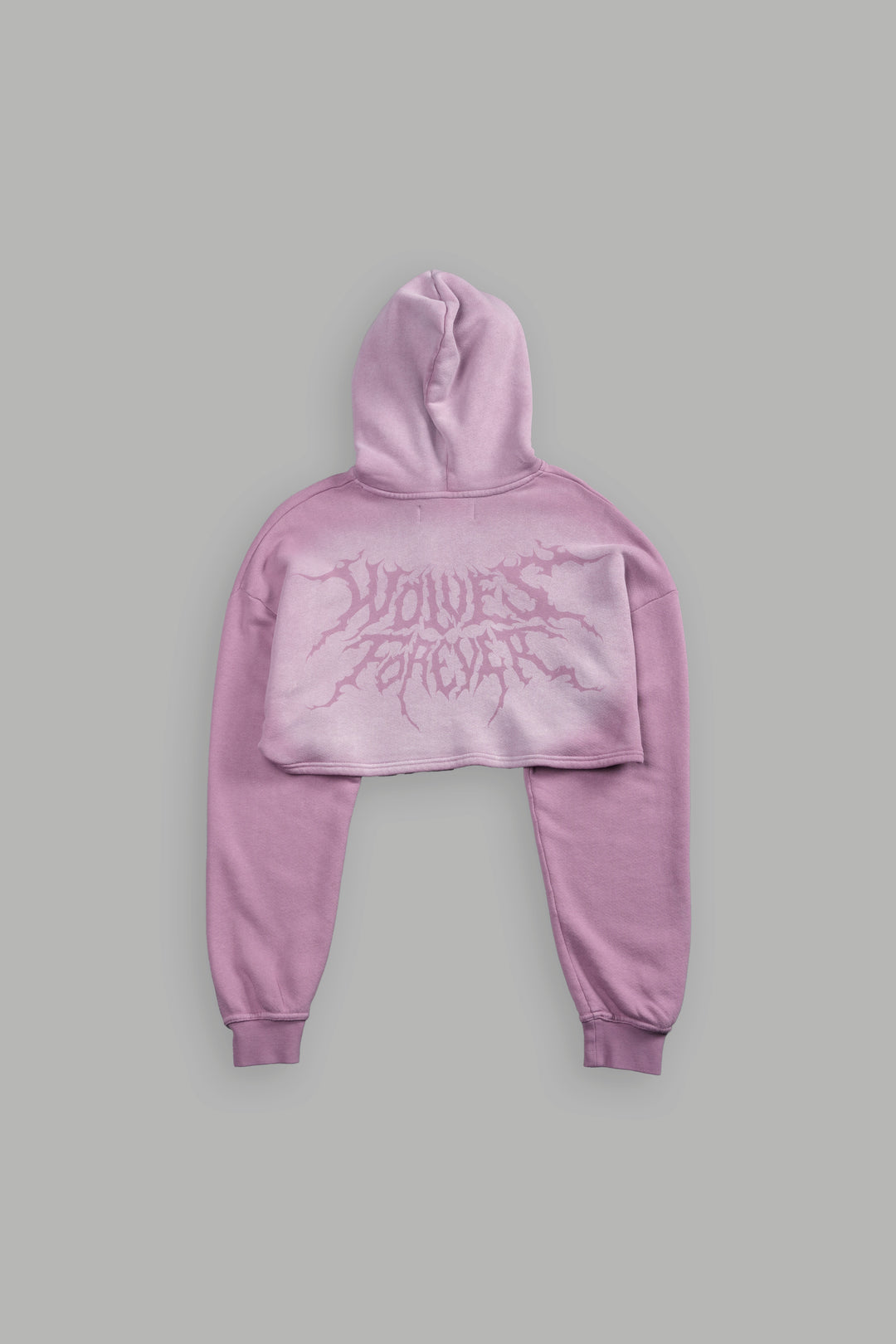 Forged From Iron "Willow" Cropped Hoodie in Pink Smoke Spine Sun Fade