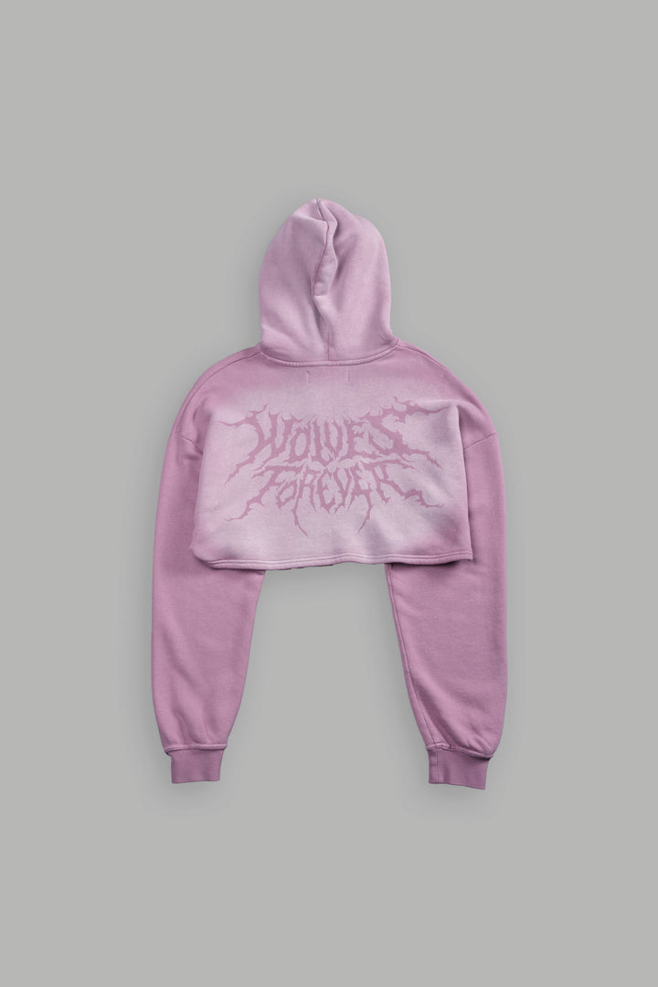 Forged From Iron "Willow" Cropped Hoodie in Pink Smoke Spine Sun Fade