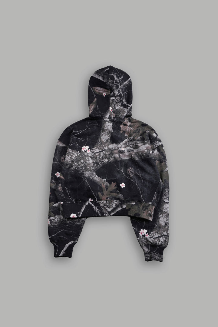 Single Wolf "Sage" Cropped Zip Hoodie in Darc Blossom Woodland Camo