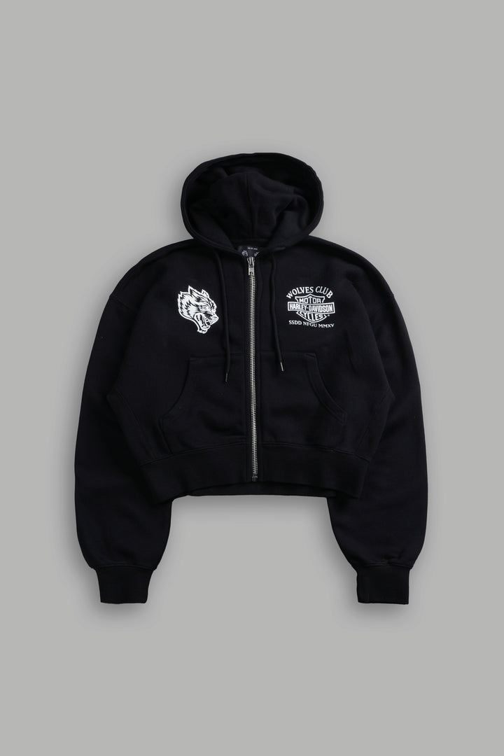 Harley-Davidson Wolves Club "Sage" Cropped Zip Hoodie in Black