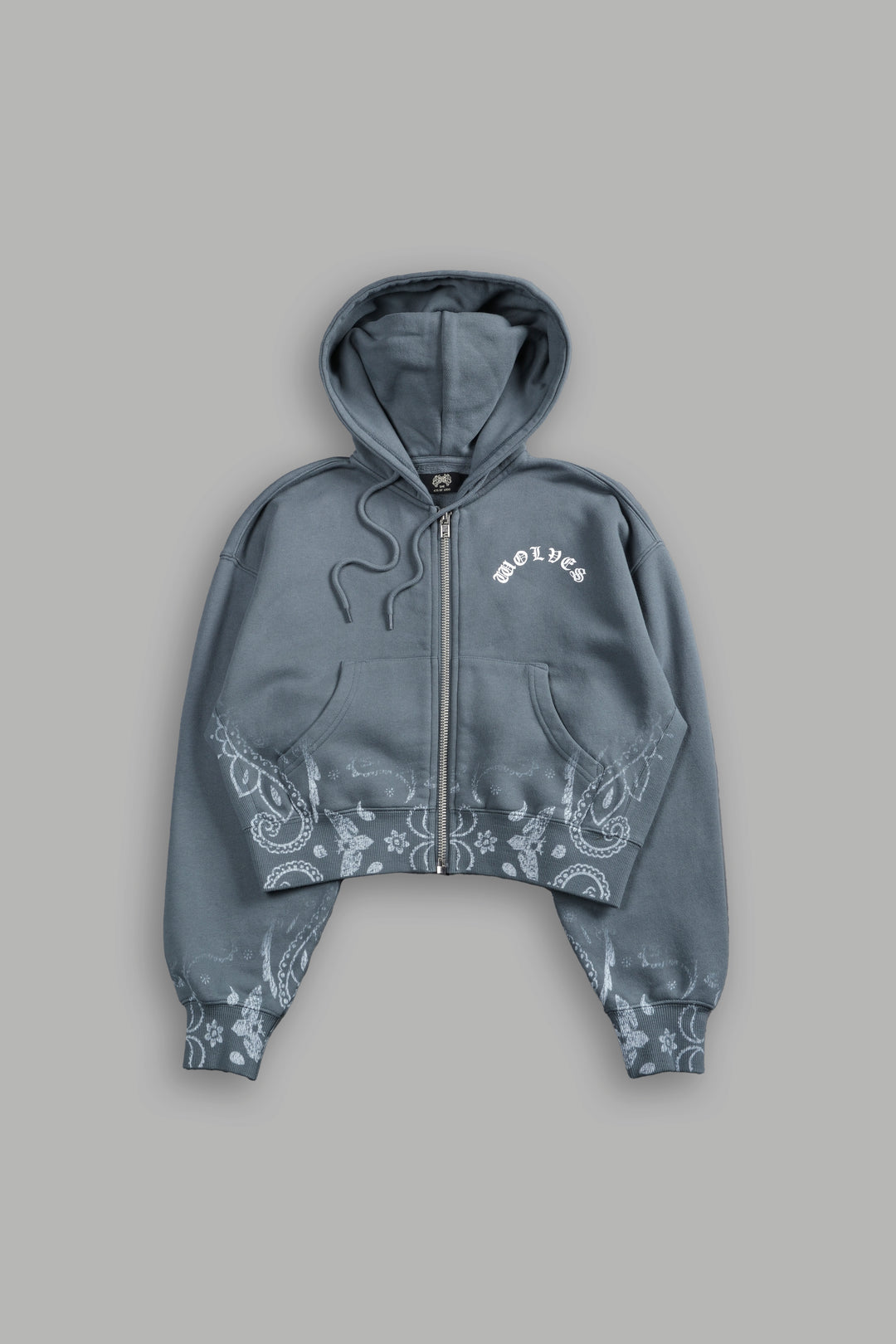 Faded Paisley "Sage" Cropped Zip Hoodie in Greek Stone